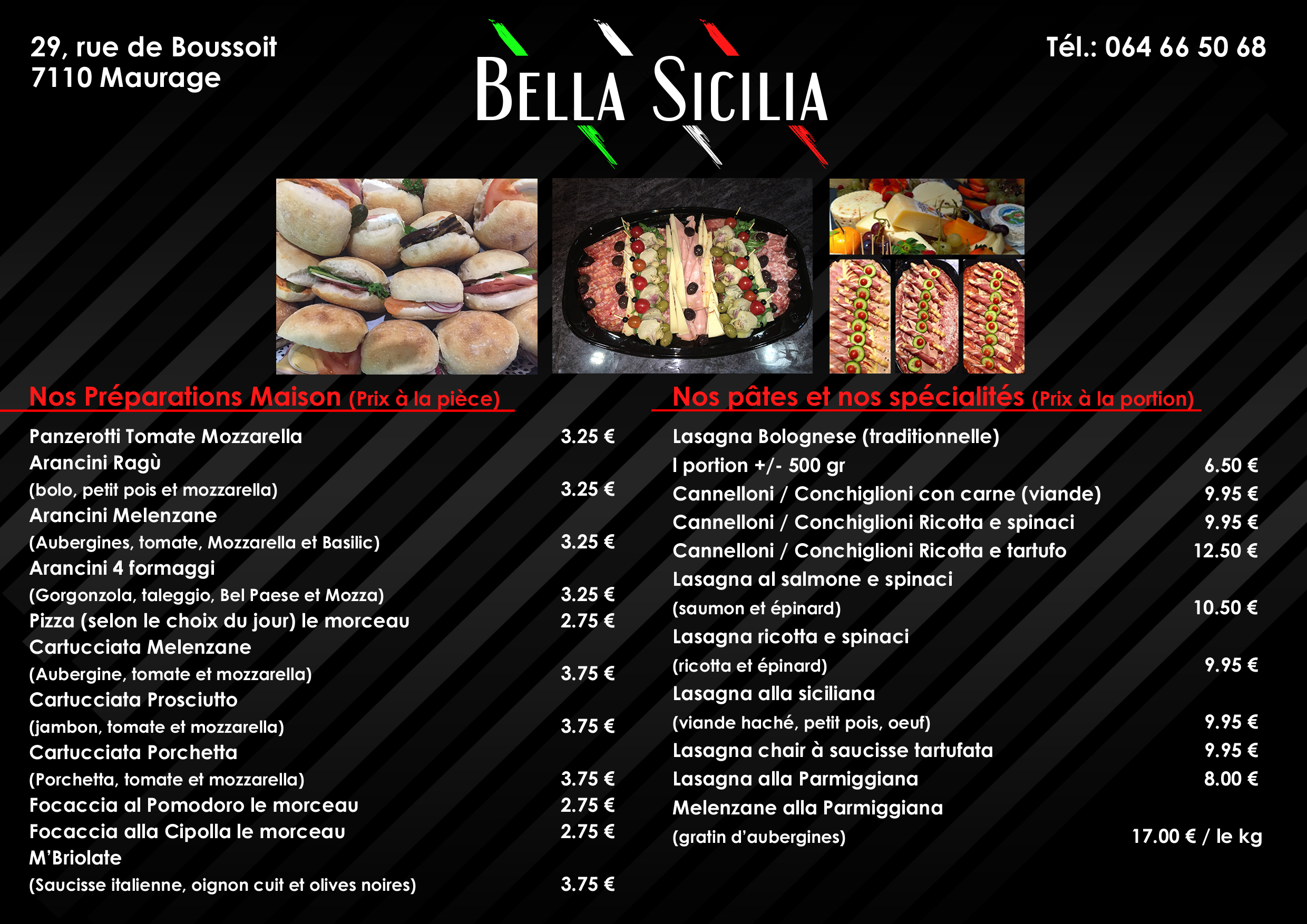 menu Bella sicilia